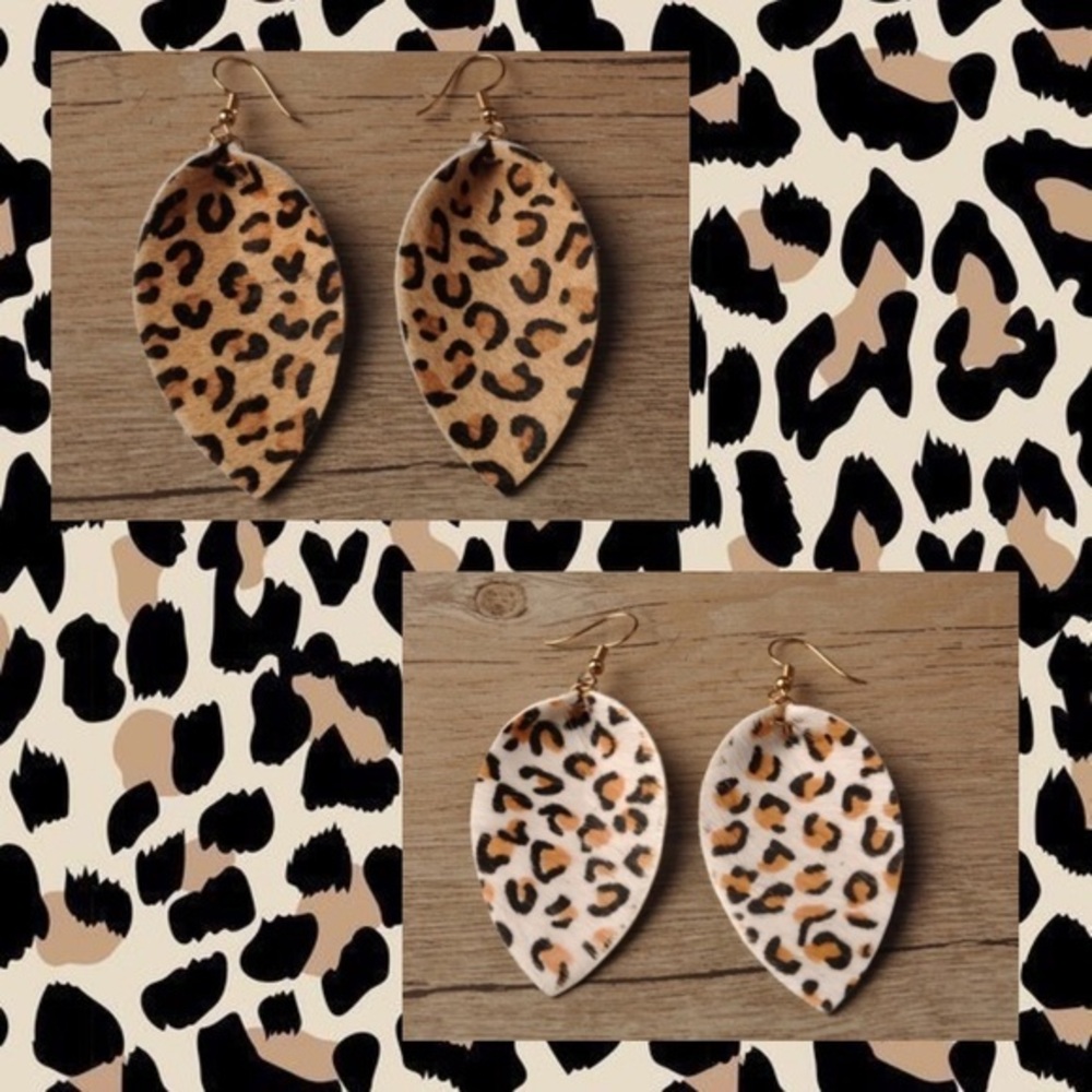 NWT Leopard Print Leather Dangle Earrings - Picture 1 of 7
